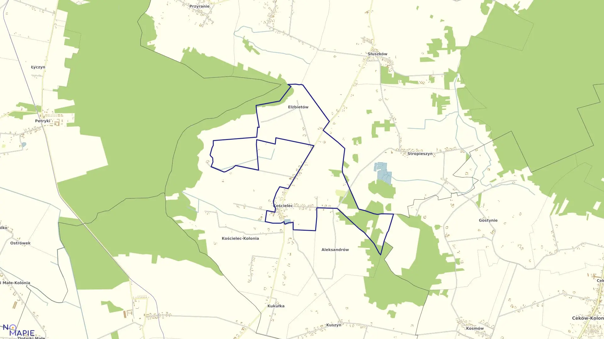 Mapa obrębu KOŚCIELEC w gminie Mycielin