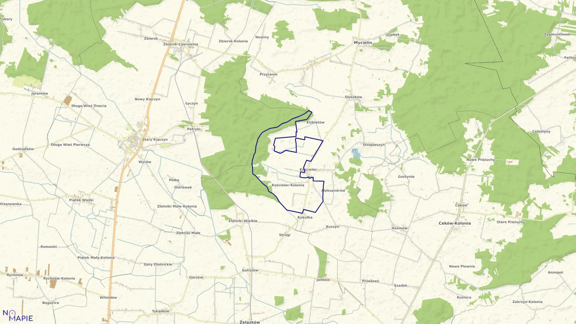 Mapa obrębu KOŚCIELEC KOLONIA w gminie Mycielin