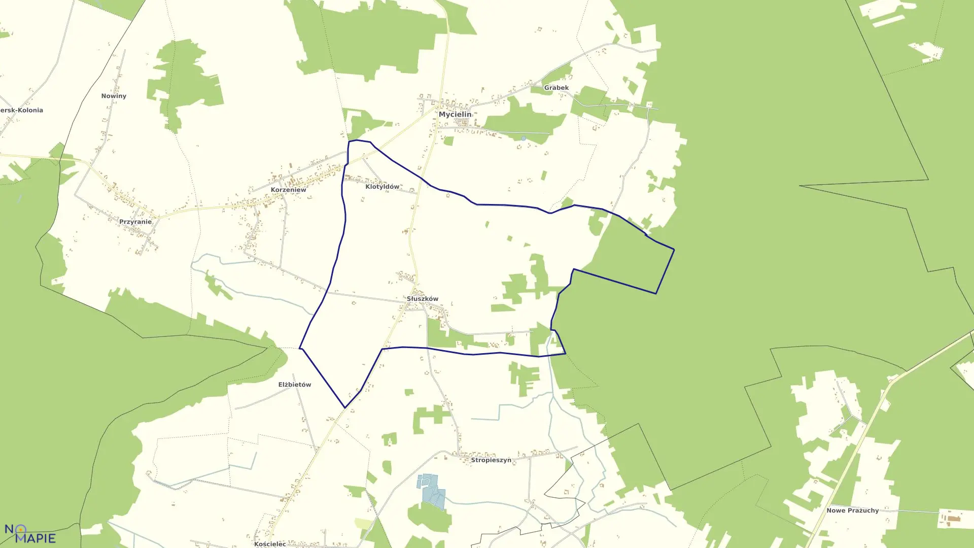 Mapa obrębu SŁUSZKÓW w gminie Mycielin